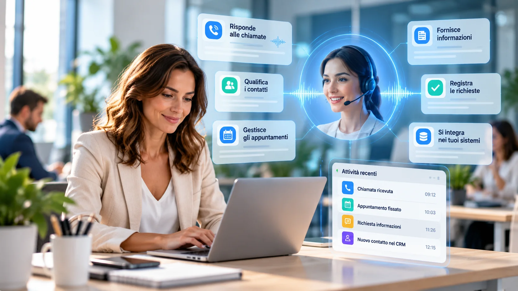 Assistente Telefonico AI personalizzato che supporta un'azienda nella gestione delle chiamate, degli appuntamenti e delle richieste dei clienti